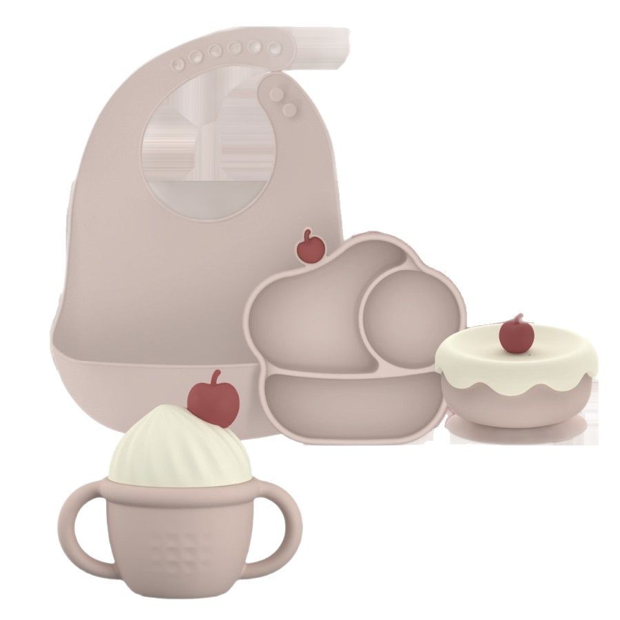 CE silicone children's water cups, straw cups, ice cream silicone tableware, children's bowls and plates, learning drinking cups, stainless steel forks and spoons Item Picture