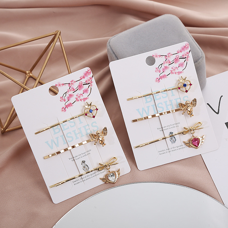 2021 New European and American popular angel Hairpin Women's Set combination Crown Wing Heart-shaped Bangs Clip factory price wholesale