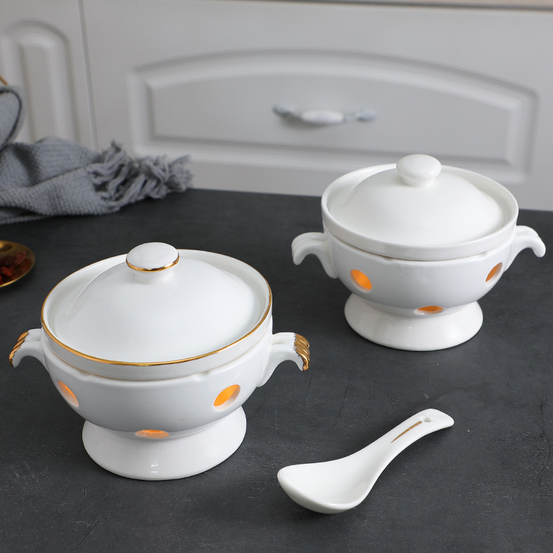 Ceramic hotel bird's nest dessert bowl, sea cucumber, abalone, millet, Liaoning sea cucumber, shark fin cup, covered, candle, alcohol, heating tableware Specification image