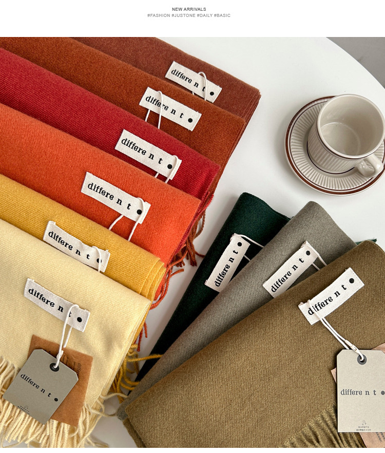 新款300克纯色仿羊绒围巾女冬季高级感 爆款百搭羊绒手感流苏披肩详情6