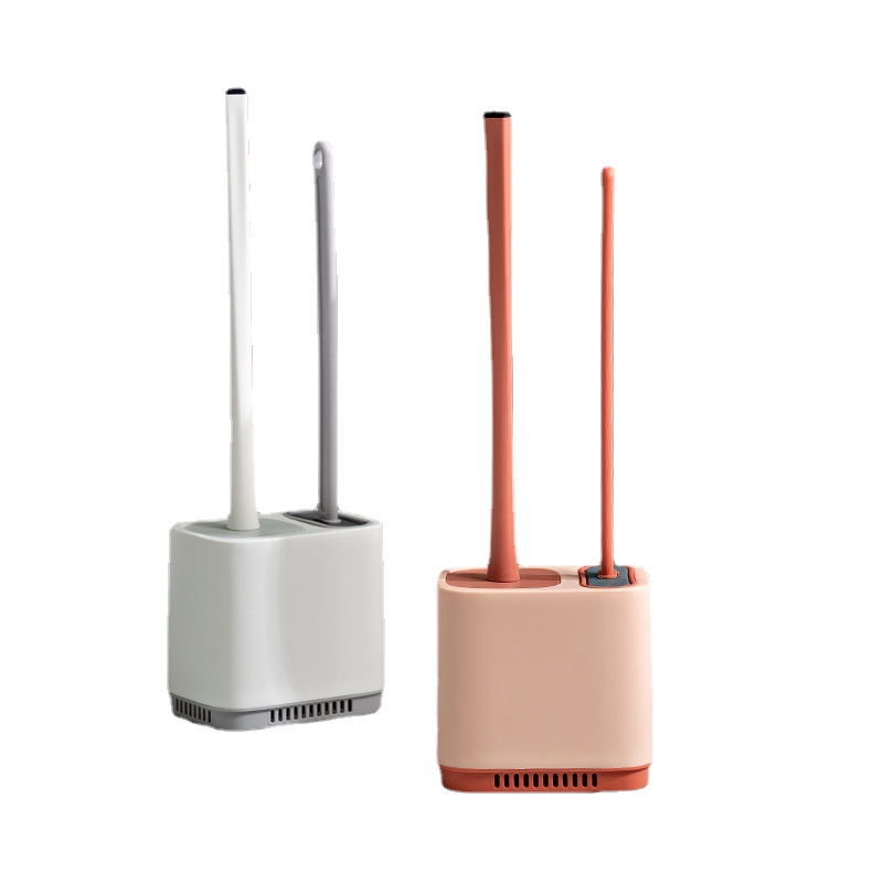 New Combination Of Two Perforation-Free Toilet Toilet Brush Household Non-Dead Angle Hanging Wall Silicone Toilet Cleaning Brush Item Picture