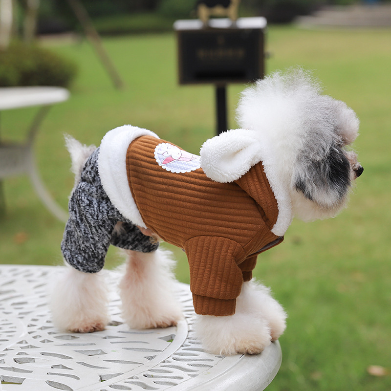 Pet coat with fleece, cute big rabbit ears, cat cotton-padded jacket, warm and comfortable for autumn and winter, dog four-legged clothing Specification image