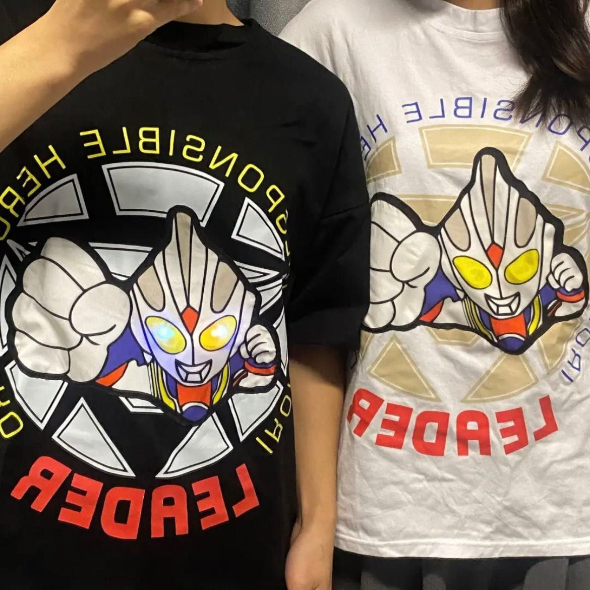 纯棉发光T恤服装亲子装大人儿童短袖闪灯会发光的衣服 一件代发