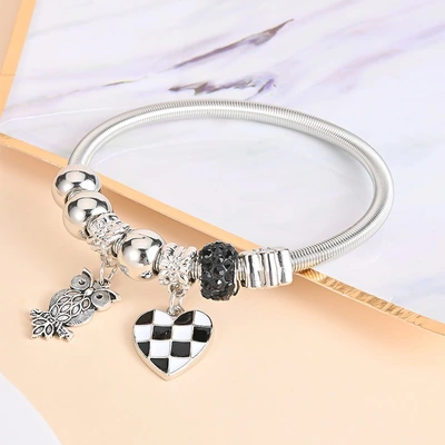 Bin Li Bl001 Europe And The United States Diamond Love Animal Owl Black And White Grid Spring Bracelet Female Crystal Small Fresh Bracelet