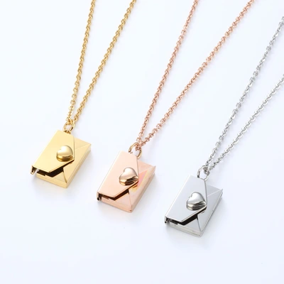 New Vintage Love Letter Envelope Stainless Steel Pendant Couple Accessories Personality Style Girl Titanium Steel Square Geometric Necklace