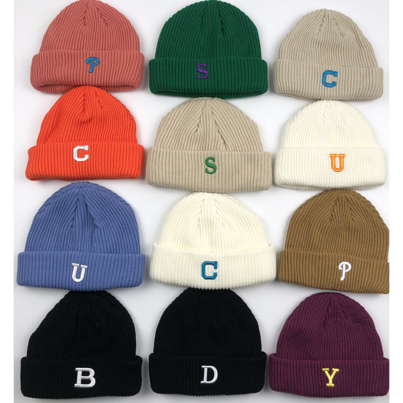 Korean Instagram cute candy-colored knitted hats, cold hat trend, warm and simple letter woolen hats for children in autumn and winter
