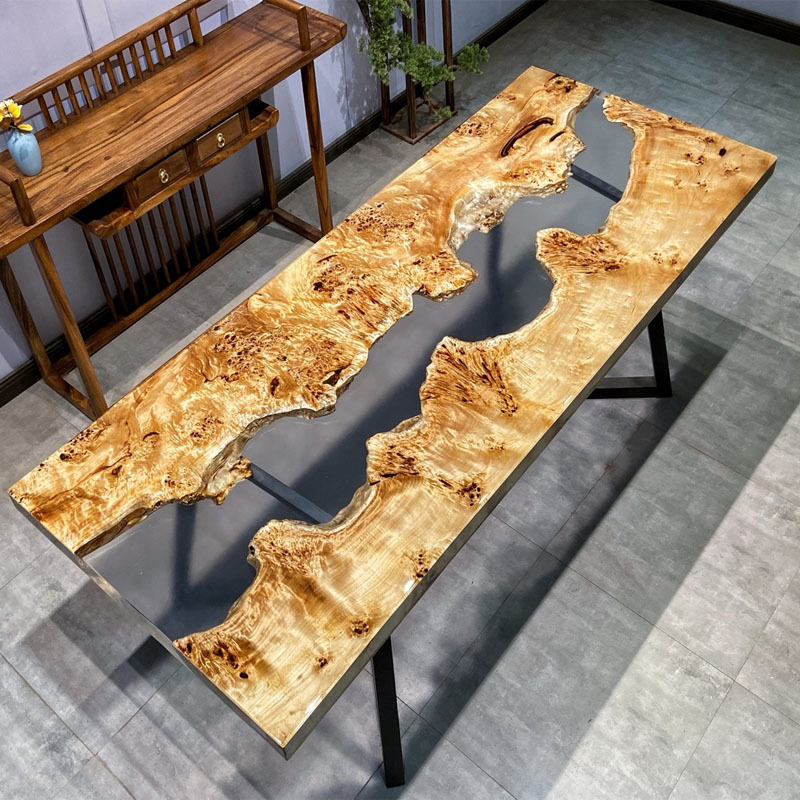 环氧树脂河流桌胡桃木实木大板桌茶桌 巴花黑檀创意简约树脂大板详情图2