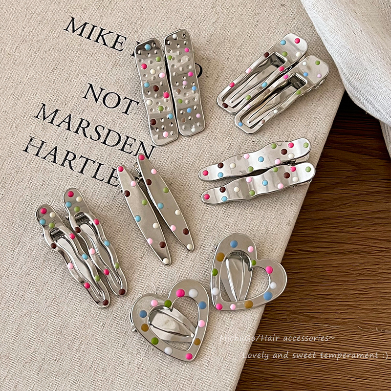 y2k color polka dot metal hair clip, female forehead fringe clip, sweet and cool Spice girl duckbill clip, hair clip headwear Specification image