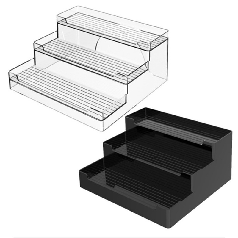 亚马逊厨房调料品置物架免打孔塑料阶梯式3层台面整理摆放收纳架