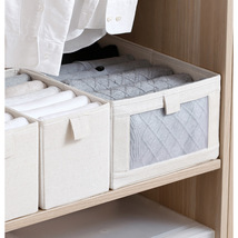 布艺棉麻收纳盒透明网纱收纳筐杂物方形储物篮衣柜衣物折叠整理箱