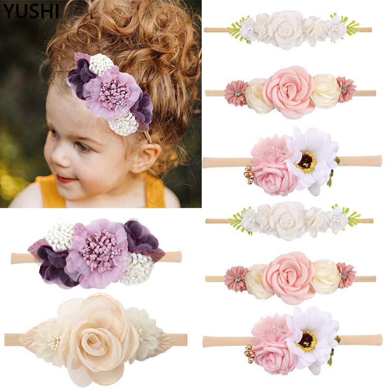 New cross-border colorful flower baby hair band, fashionable and realistic floral fabric, high-elasticity nylon baby hair accessory and headwear Specification drawing