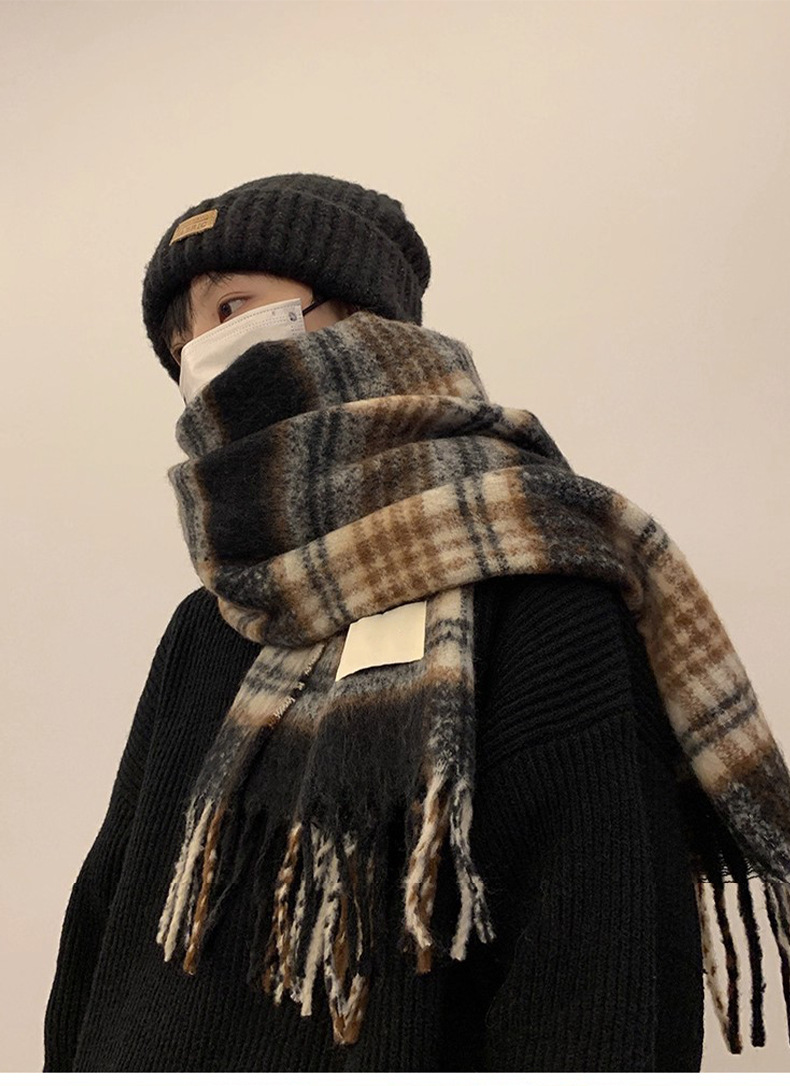 新款氛围男士围巾韩版秋冬百搭保暖围巾格子高级感围脖送男友礼物详情1