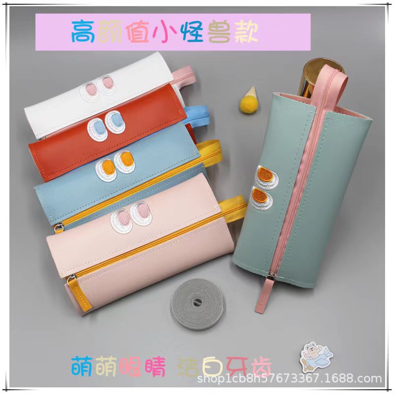 皮质笔袋个性文具盒大容量耐脏防水收纳盒新款中小学生笔袋批发