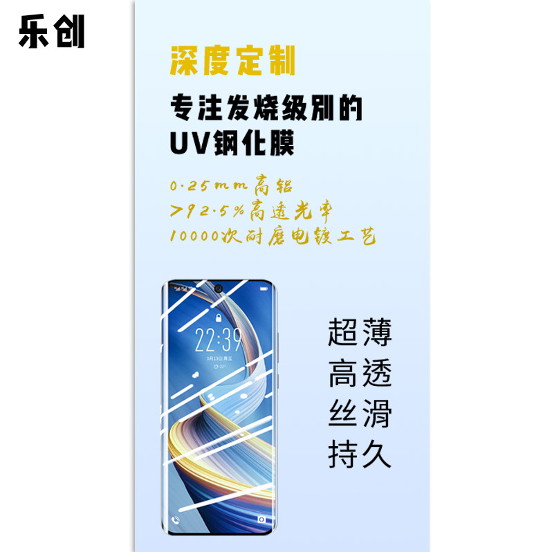 乐创适用一加13uv钢化膜1+13四曲面屏高清0.25超薄高铝电镀超声波