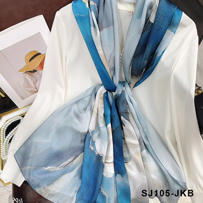Fashionable silk scarf for women, new chiffon imitation silk, versatile shawl, thin sun protection, neck protection, stylish scarf details Picture