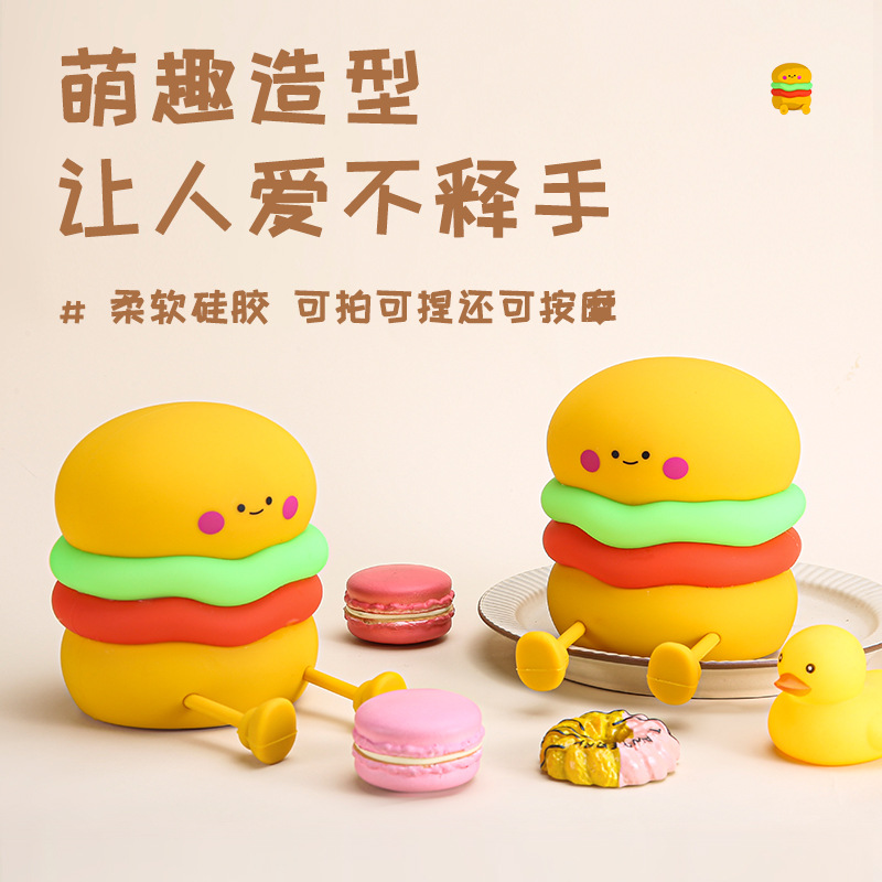 Creative Hamburger Night Light, USB charging, patting silicone lamp, Bedside eye-protecting soft light for sleep, stress-relieving night light details Picture