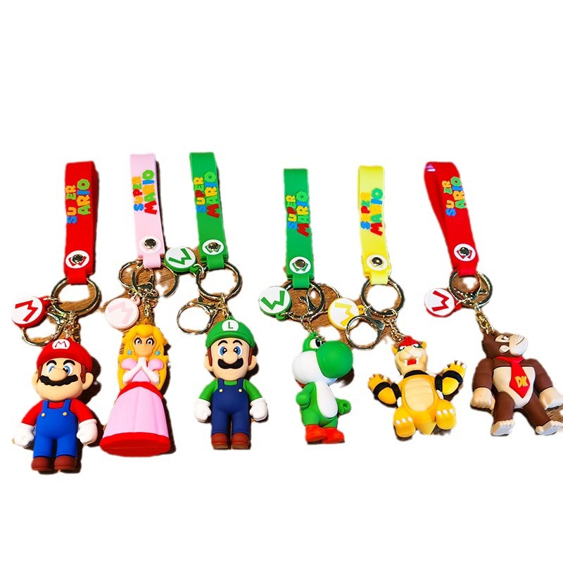 Super Mario Cartoon Cute Mario Key Chain Bubble Dragon Mario Key Chain Doll Soft Glue Pendant Item Picture