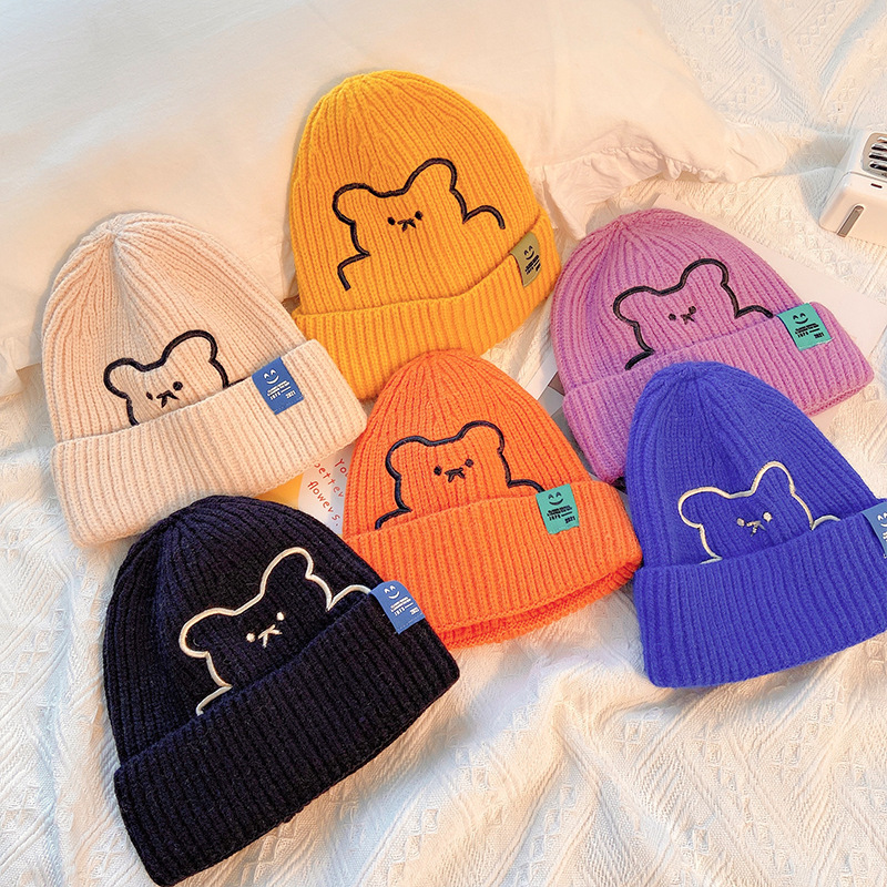 Cute little bear cartoon knitted woolen cap, trendy and versatile on Instagram for children in spring, autumn and winter, ear-protecting and warm cold cap Application Scenario