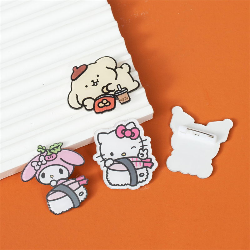 Soft cute Sanrio brooch acrylic cartoon brooch badge bag decorative pin accessory patch wholesale Application Scenario