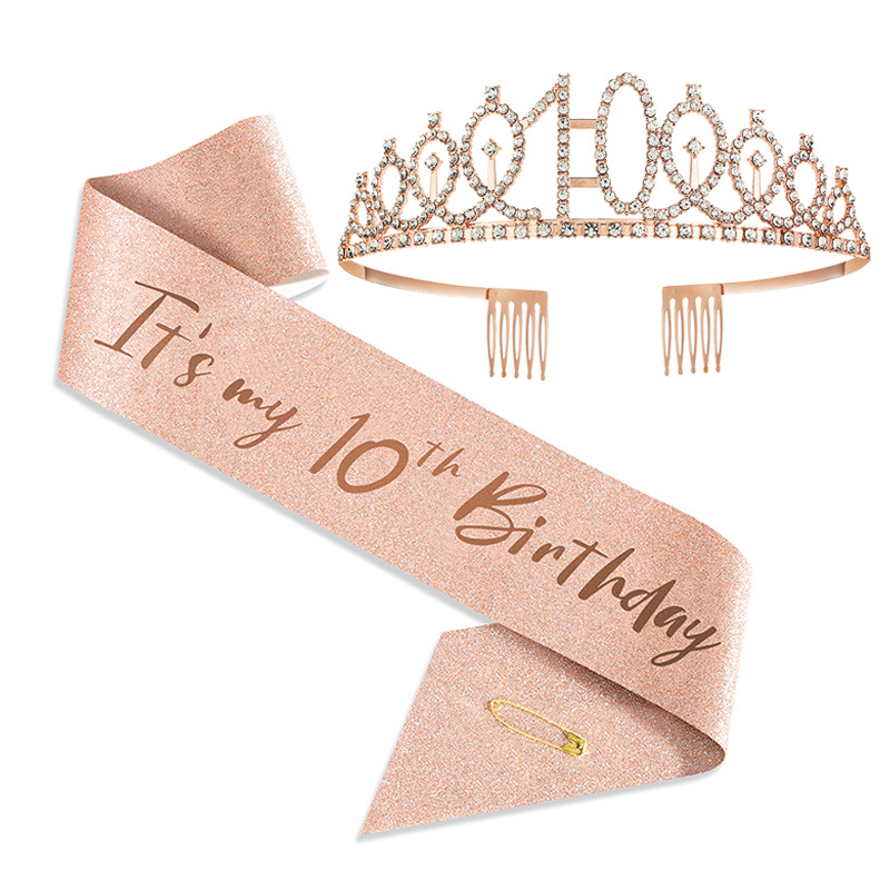 European and American party crown headband, rhinestone crown hair accessory, first birthday digital birthday cake ornament, alloy hair band details Picture