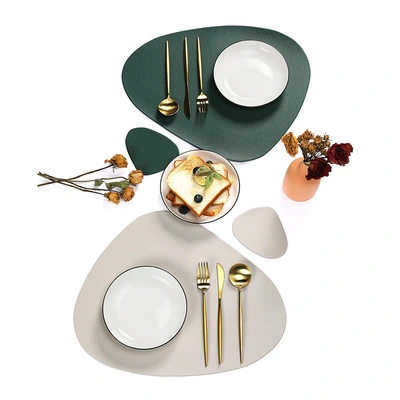 Imitation leather European-style ins wind placemat oiled placemat Hotel Western Food coaster Triangle insulated coaster set thumbnail