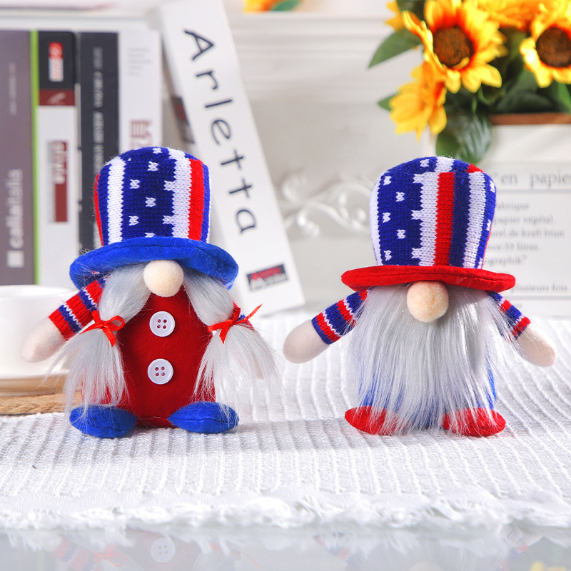 Hong Kong Love American Independence Day knitted top hat figure decoration cute dwarf faceless old man doll ornaments full figure