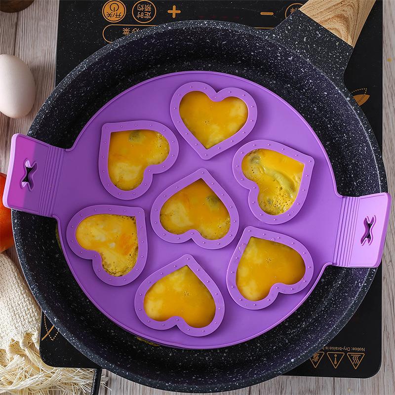 硅胶7孔煎蛋器圆形星星爱心煎饼模具厨房DIY烘焙小工具