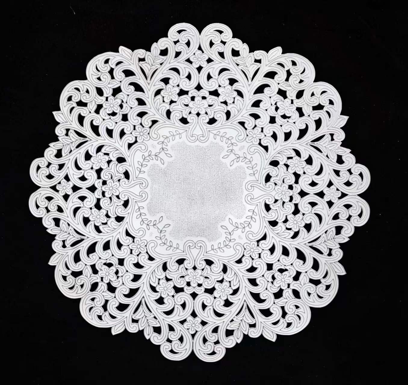 Yijia 2023 New pvc hollowed-out leaf rectangular gold-embossed Western placemats, simple household tea cup MATS, cross-border wholesale, waterproof, anti-slip, heat-resistant and wear-resistant Item Picture