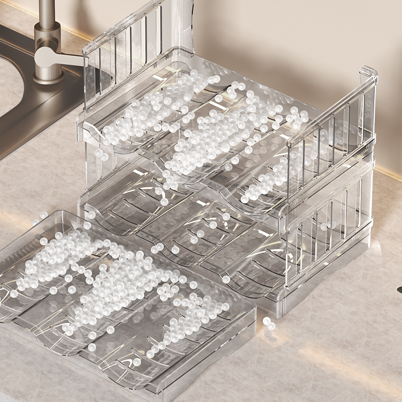 Folding cup holder, multi-layer transparent water cup storage rack, light luxury refrigerator beverage rack, stackable and detachable wine rack Application Scenario