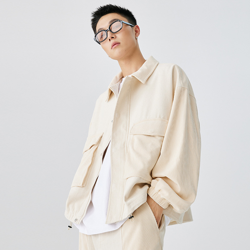 The Ru-Meng men's autumn Japanese-style lapel simple and loose couple's jacket and spring and autumn casual set are versatile Specification image