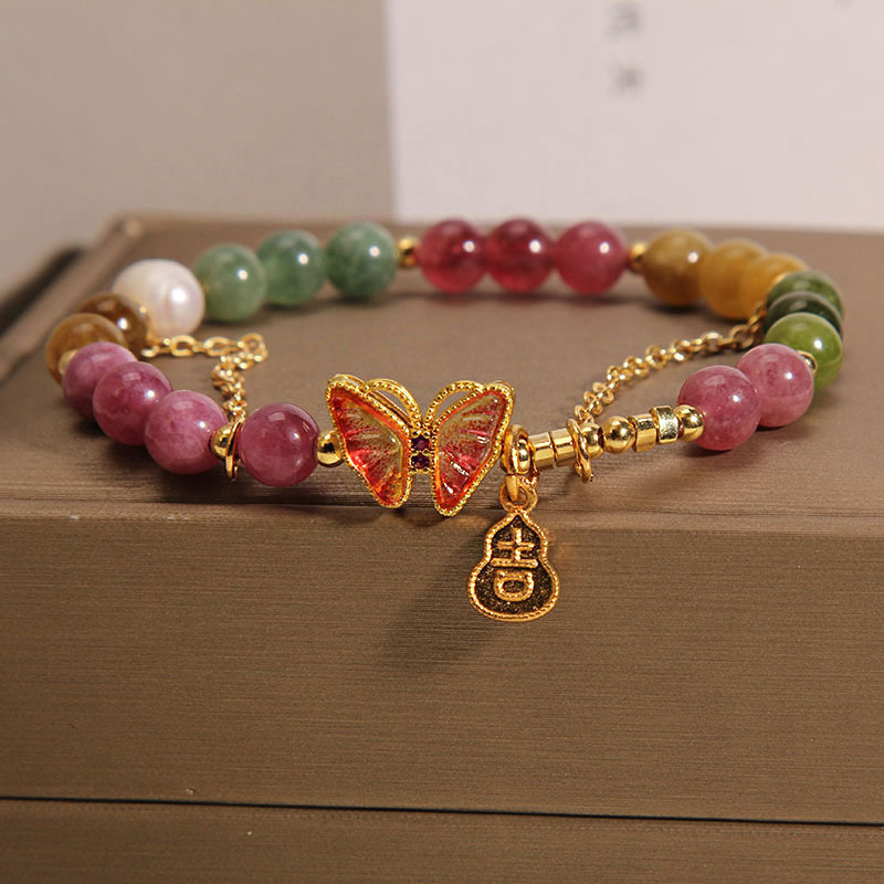 Versión coreana pequeña pulsera fresca y colorida de cristal de fresa para mujeres ins nicho de la luz de lujo micro con circonitas lazo pulsera pulsera de cristal pulsera de cristal de alta sensibilidad pulsera de cristal accesorios details Picture