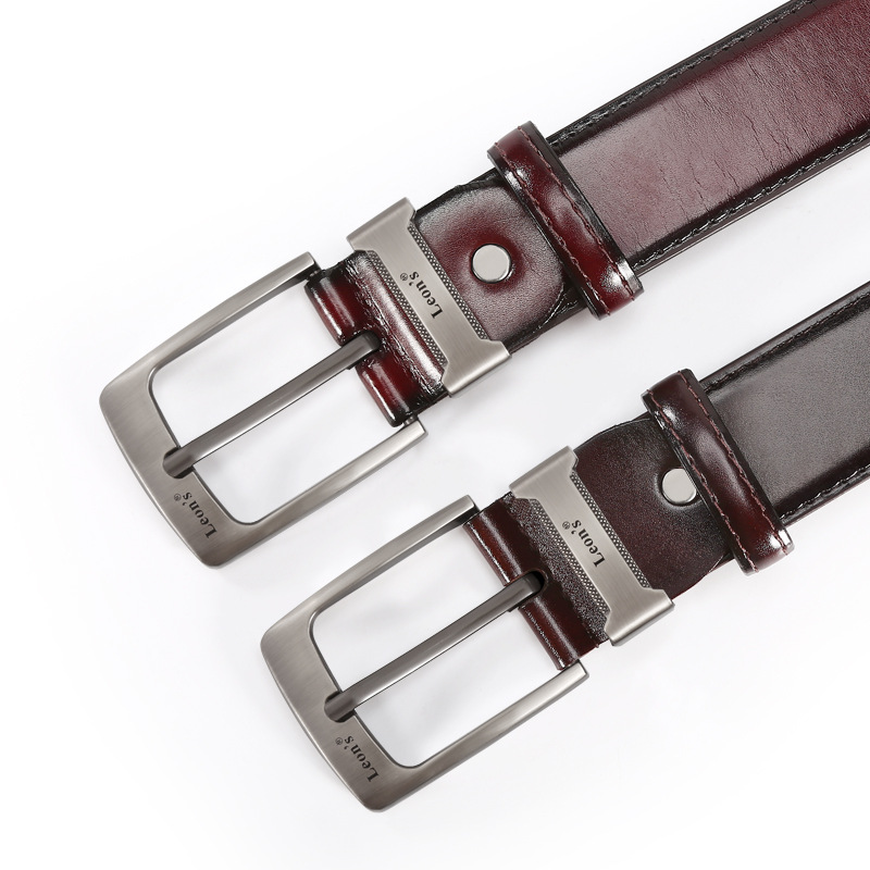 Men's belts in stock at street stalls, PU pin buckle cowhide double-layer belts, fashionable, casual and versatile jeans belts wholesale Specification image