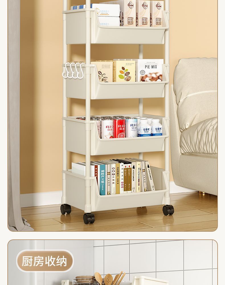 书架置物架家用多层书桌旁收纳书柜客厅零食杂物小推车多功能旋转详情33