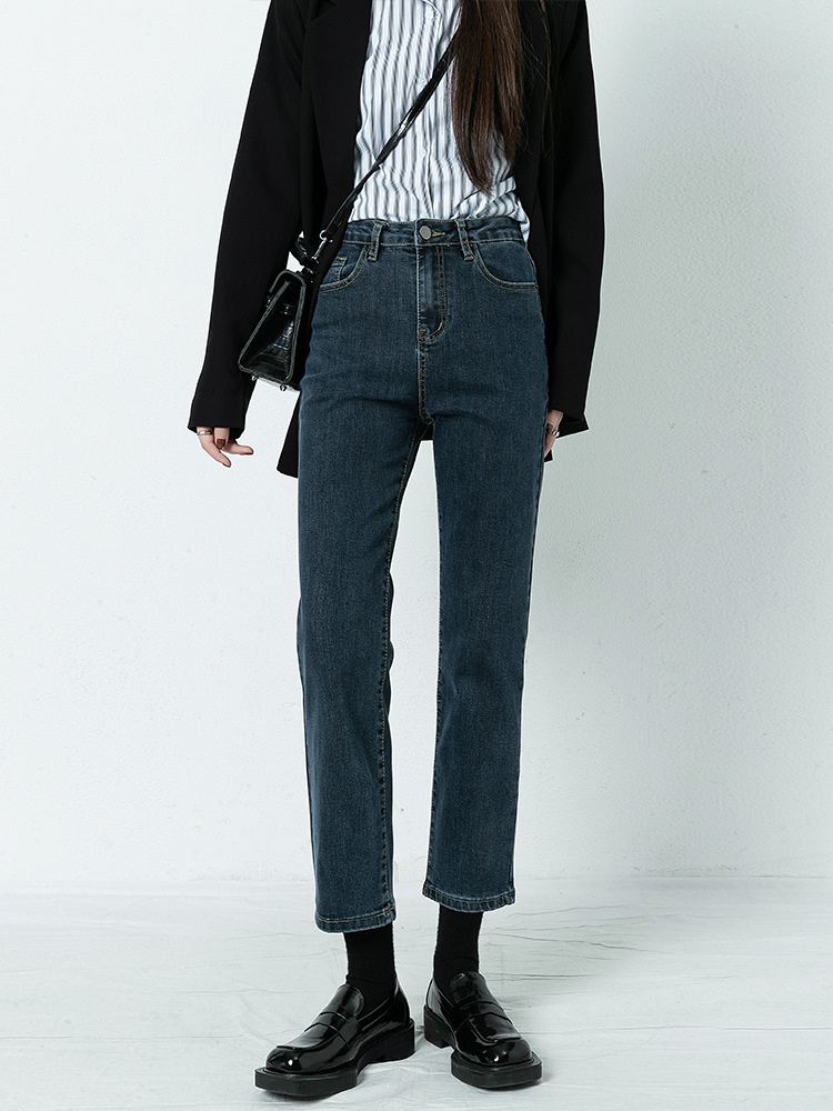 Straight-leg jeans for women in the early autumn of 2023, slim pants, high-waisted, large-sized, 9-inch, petite look taller, cigarette tube pants Specification image