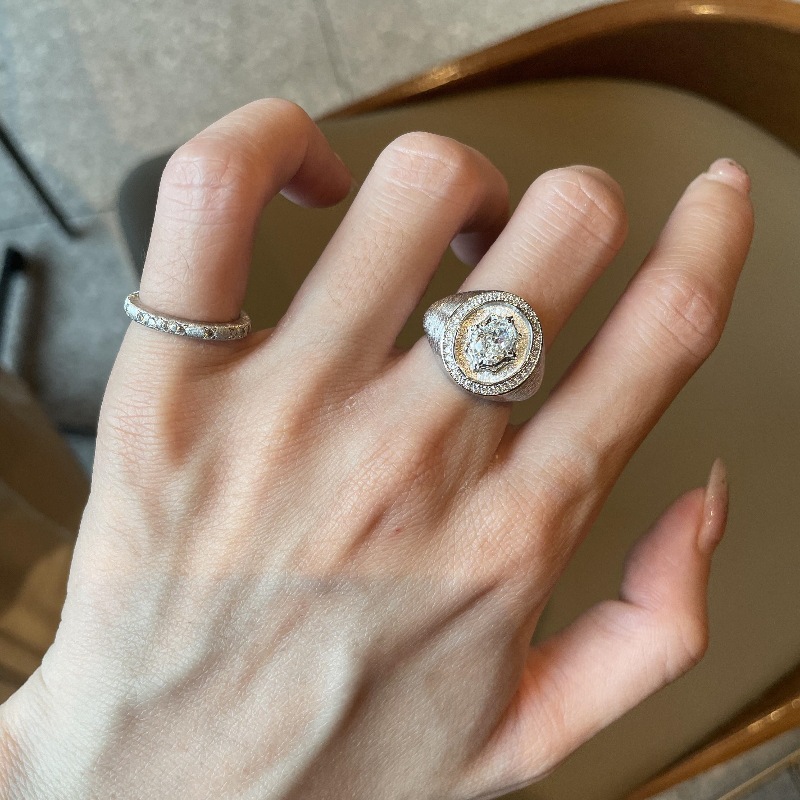 French light luxury retro octagonal shield ring, Italian diamond-encrusted brushed craftsmanship, court style niche women's ring Specification image