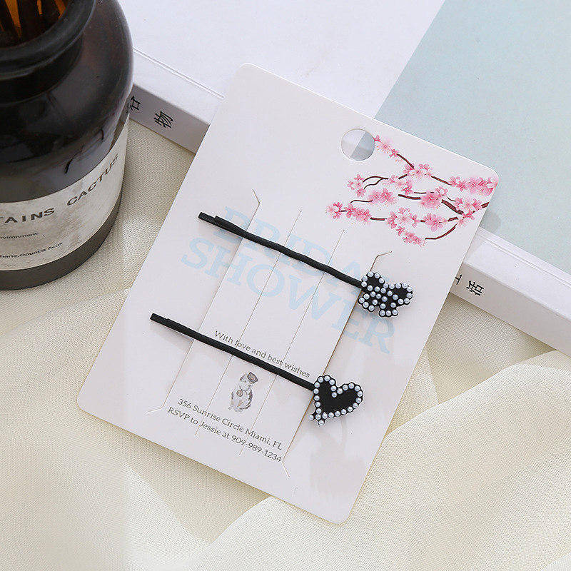Japanese-style sweet girl bow, heart-shaped pearl hair clip, girl one-line clip, female Internet celebrity hair clip, bangs clip wholesale Specification image