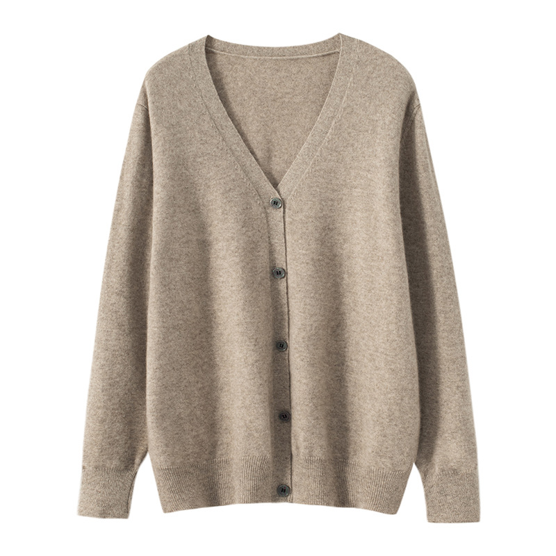 Autumn and winter pure wool knitted cardigan men's coat, V-neck loose business casual long-sleeved single-breasted cashmere sweater Item Picture