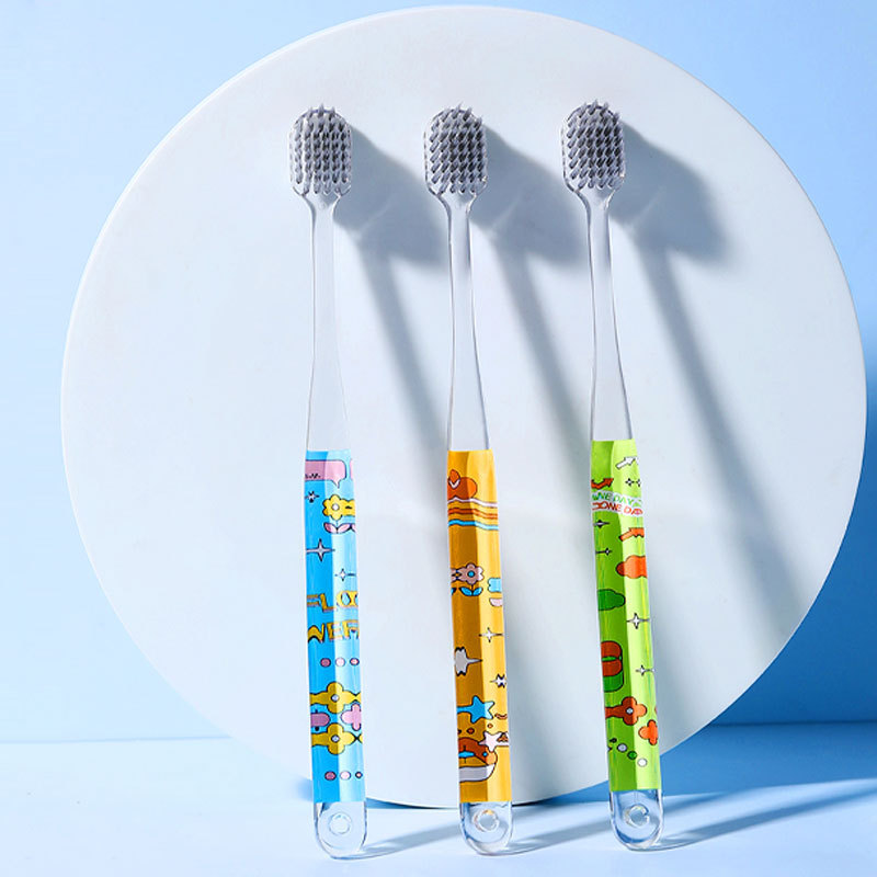 银离子抑菌牙刷3支装 水晶柄成人家用情侣宽头细软毛高级牙刷批发