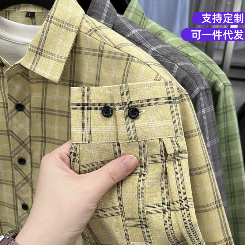 Spring 2025 new men's checked shirt, long-sleeved casual and trendy shirt, jacket and top cross-border shipping for men Application Scenario