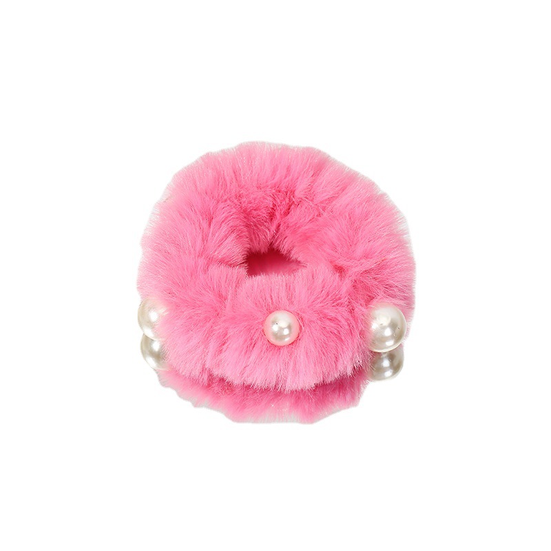 Korean-style plush hair tie, fashionable and simple hair tying, large intestine circle, popular rabbit fur imitation, elegant pearl hair tie headwear Item Picture