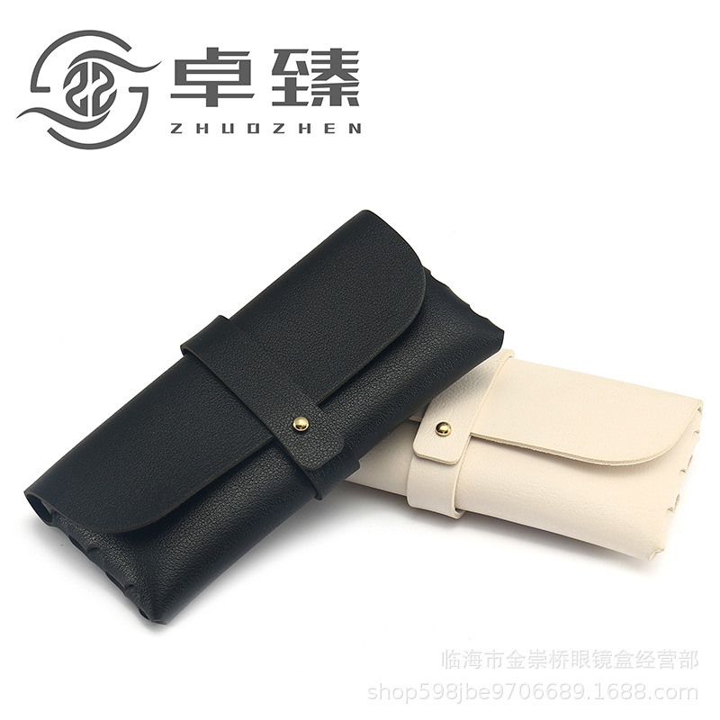 厂批眼镜盒现/黑色皮质眼镜/PVC钉扣软产品图