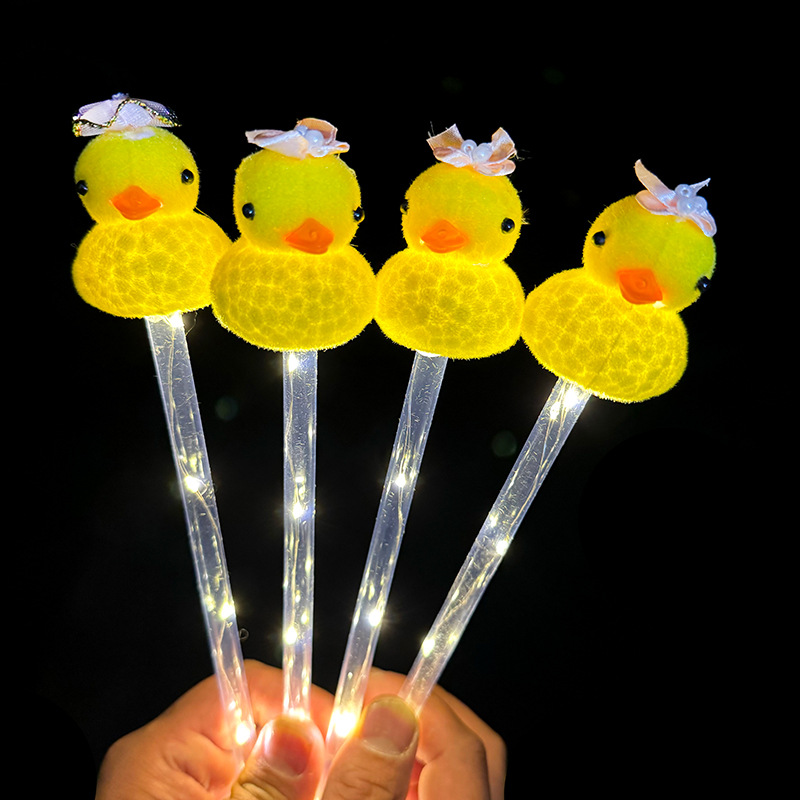 Glow sale moe little yellow duck glitter stick arco horquilla accesorios corona duck glitter stick stand de piso juguetes al por mayor Specification image