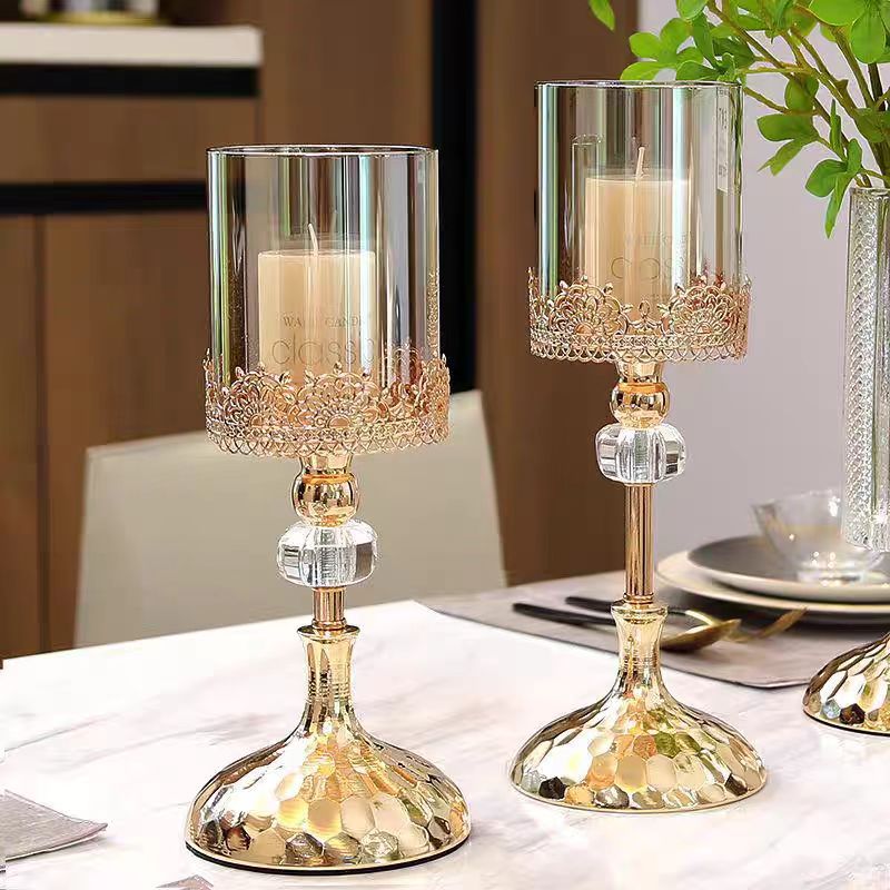 Simple Light Luxury Gold Metal Glass Candle Table Romantic Candlelight Dinner Home Table Decoration Candle Table Ornaments details Picture