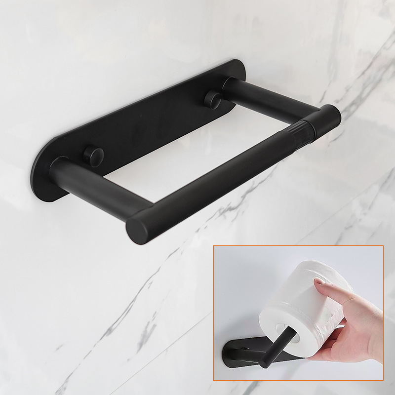 Black 304 stainless steel kitchen paper towel rack, toilet roll rack, wall-mounted, non-drilling, rotating bathroom toilet towel rack, cross-border
