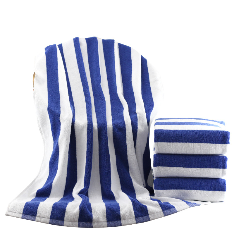 Cotton Yarn-Dyed Jacquard Beach Towel Custom 75*152 Blue And White Striped Swimming Towel Foreign Trade Gift Bath Towel Item Picture