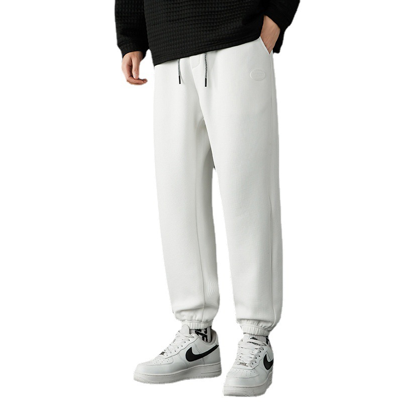 Waffle Plus Fleecy Men's Casual Pants 2022 Autumn Winter Loose Trend Sweatpants Youth Fashion Bunched Feet Sports Sweatpants Item Picture