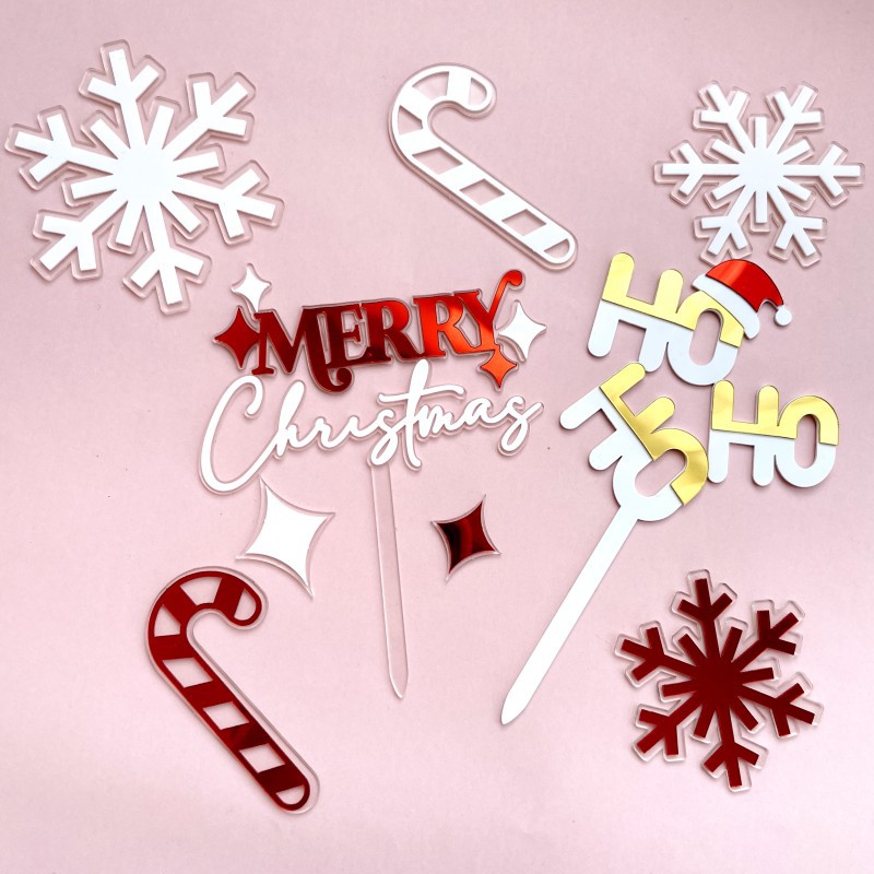 Cross Border Ins Wind Christmas Decoration Acrylic Snow Cane Cake Plugin Hohoho Christmas Party Supplies Specification drawing