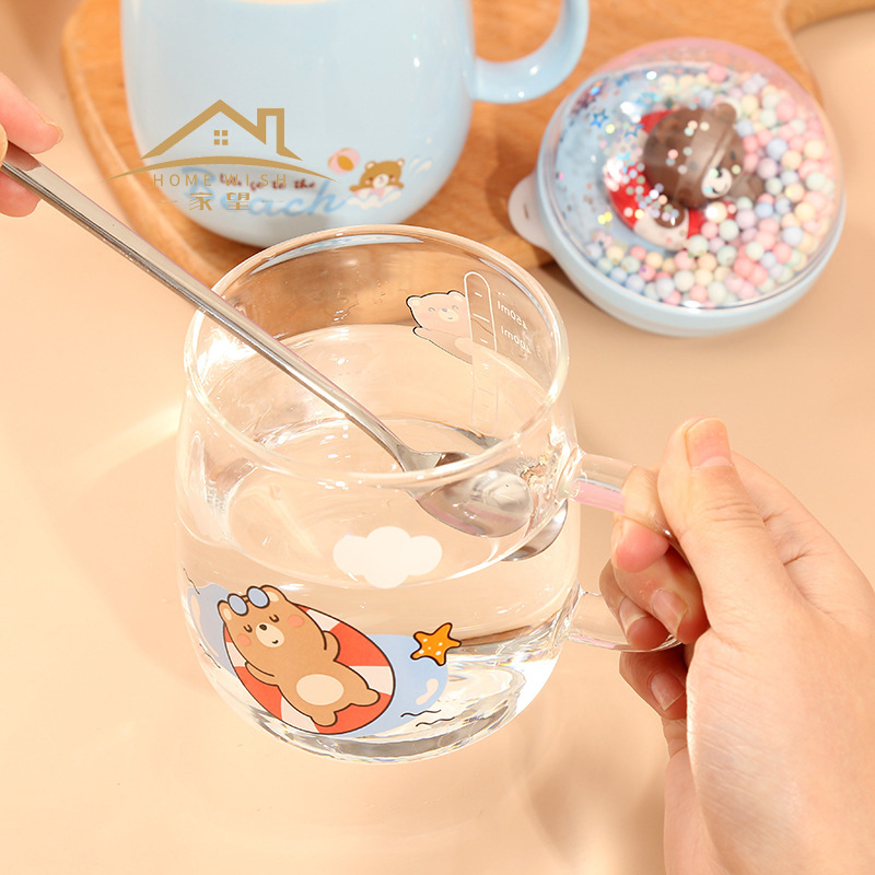 韩式创意微景观游泳圈陶瓷杯带盖/卡通动物咖啡马克杯学生情侣水杯细节图