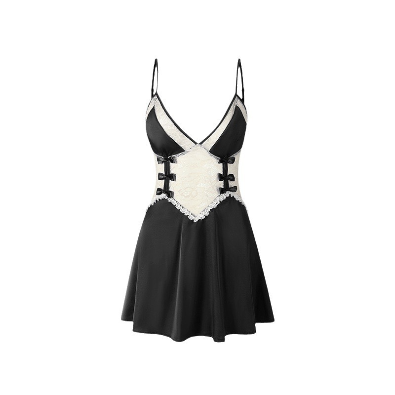 Butterfly silk sexy pajamas summer new ice silk sleeping skirt with chest pad can be worn outside can be a hair A182 Item Picture