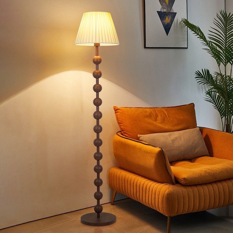 American retro-style floor lamp, walnut wood color fabric sofa lamp, and mid-style solid wood atmosphere standing lamp pic 3